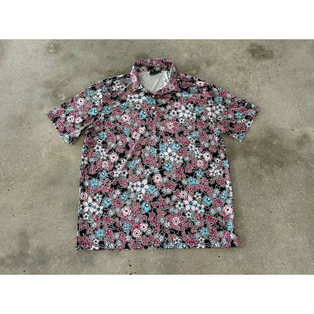 Sunday Swagger Polo Shirt Mens XXL Black Floral Golf Stretch